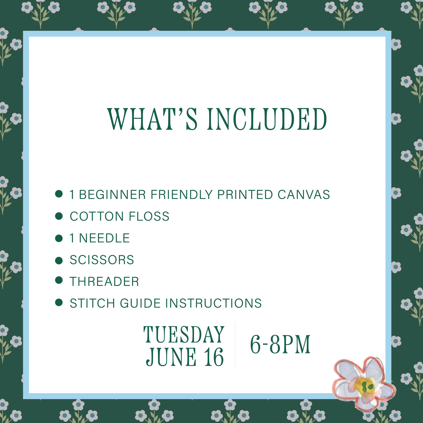 Beginner Needlepoint Workshop • Tuesday June 16  • 6-8PM